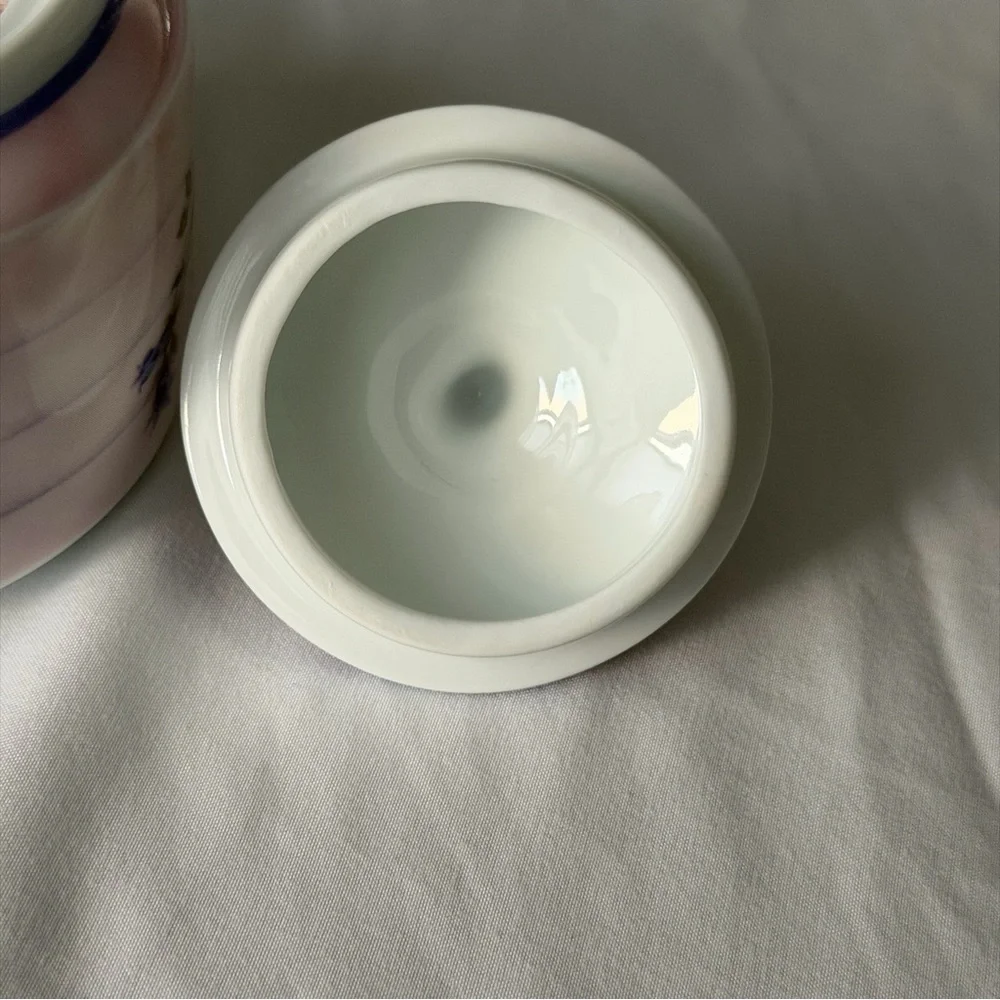 Vintage Porcelain Floral Pink Purple Valerie Pfeiffer Large Retro Y2K Sugar Jar